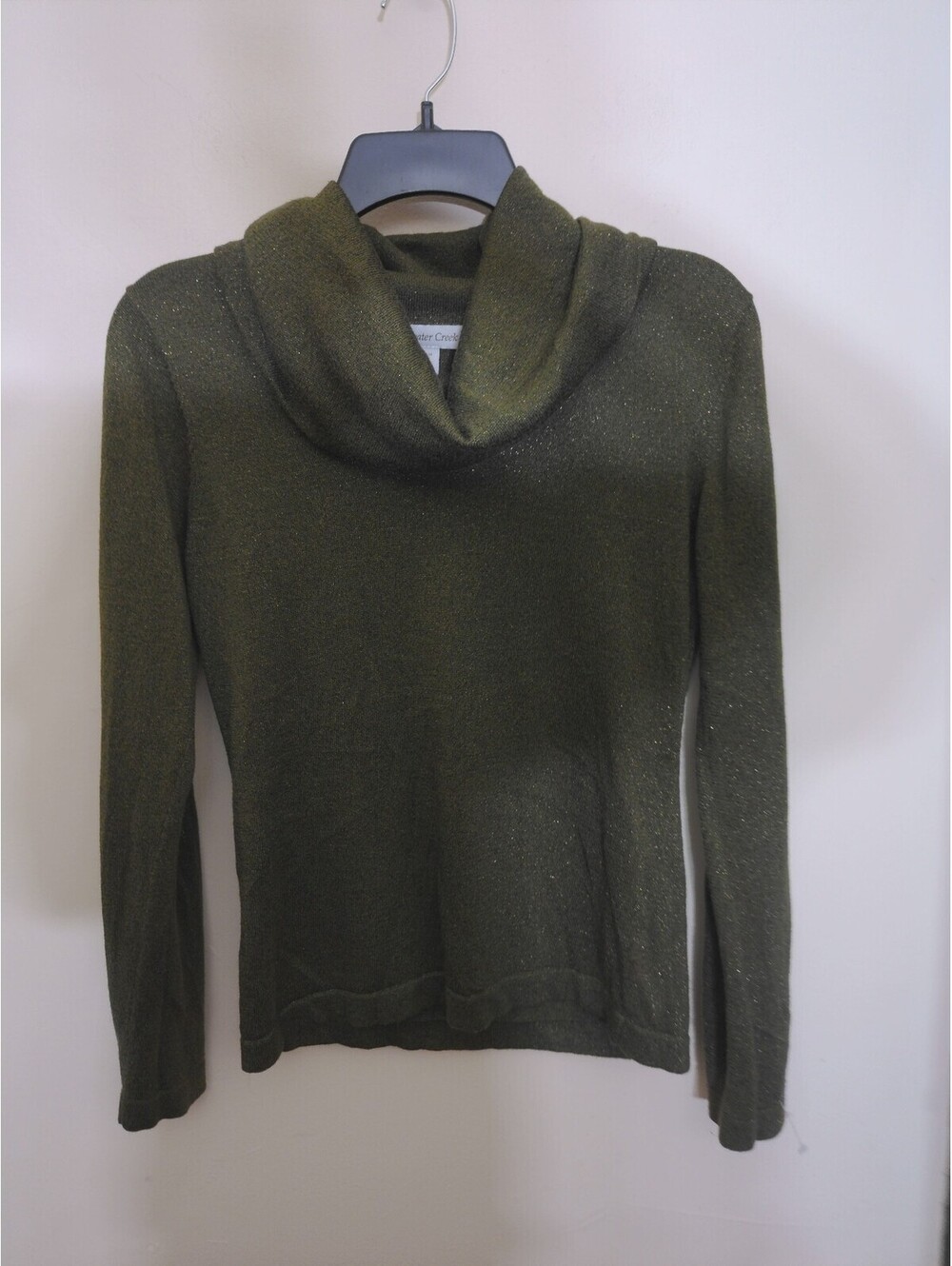 Coldwater Creek Cowl Neck Sweater Womens Size XS Olive Green Metallic Sparkle